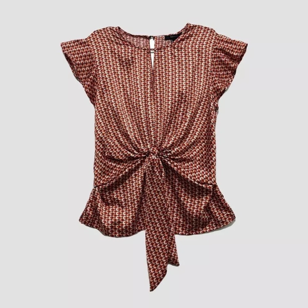 FOREVER 21+ GEOMETRIC FLUTTER SLEEVE TOP - ORANGE SIZE 2X (NEW WITH TAGS) A16